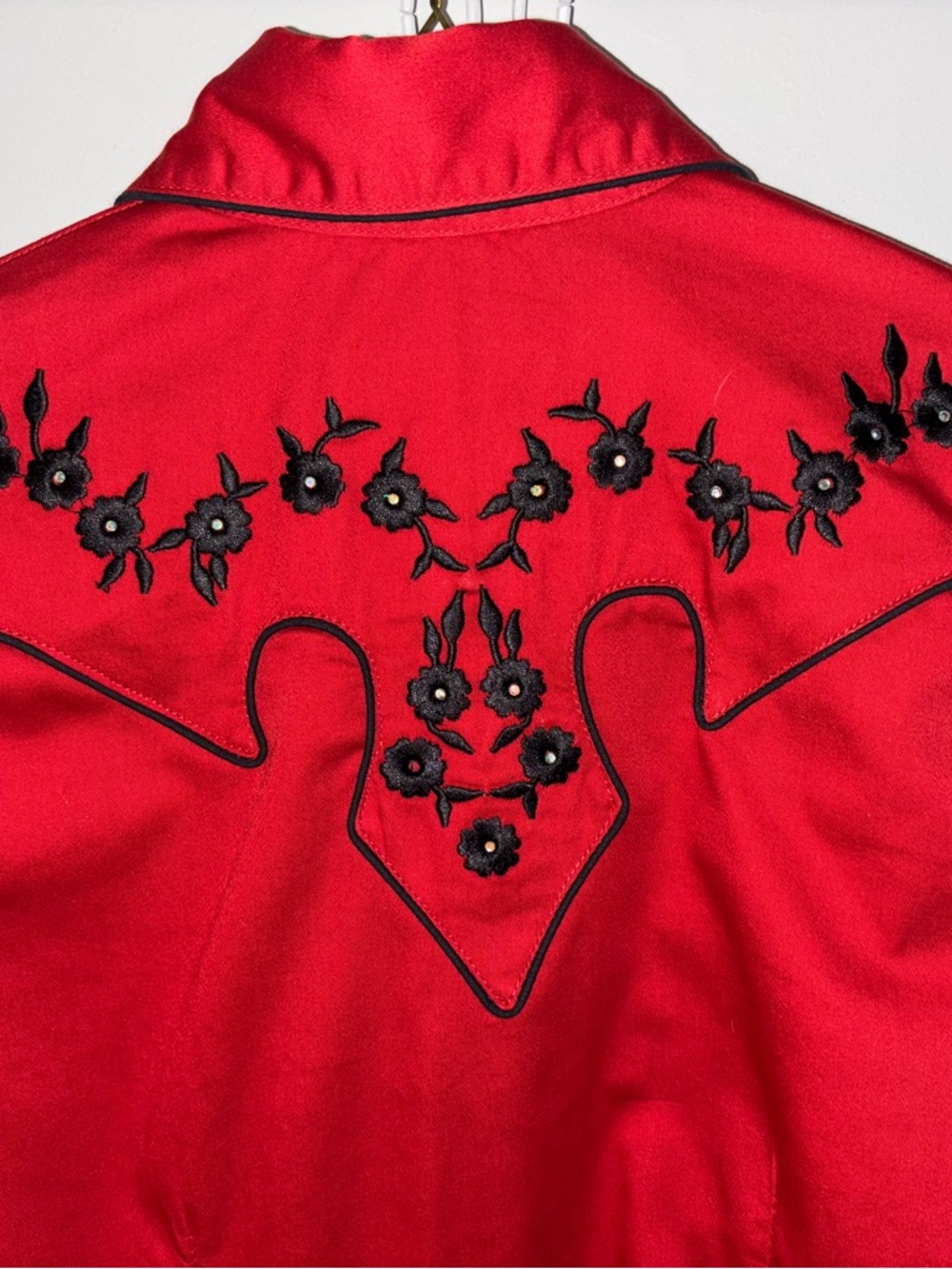 Red Embroidered Jeweled Western Shirt